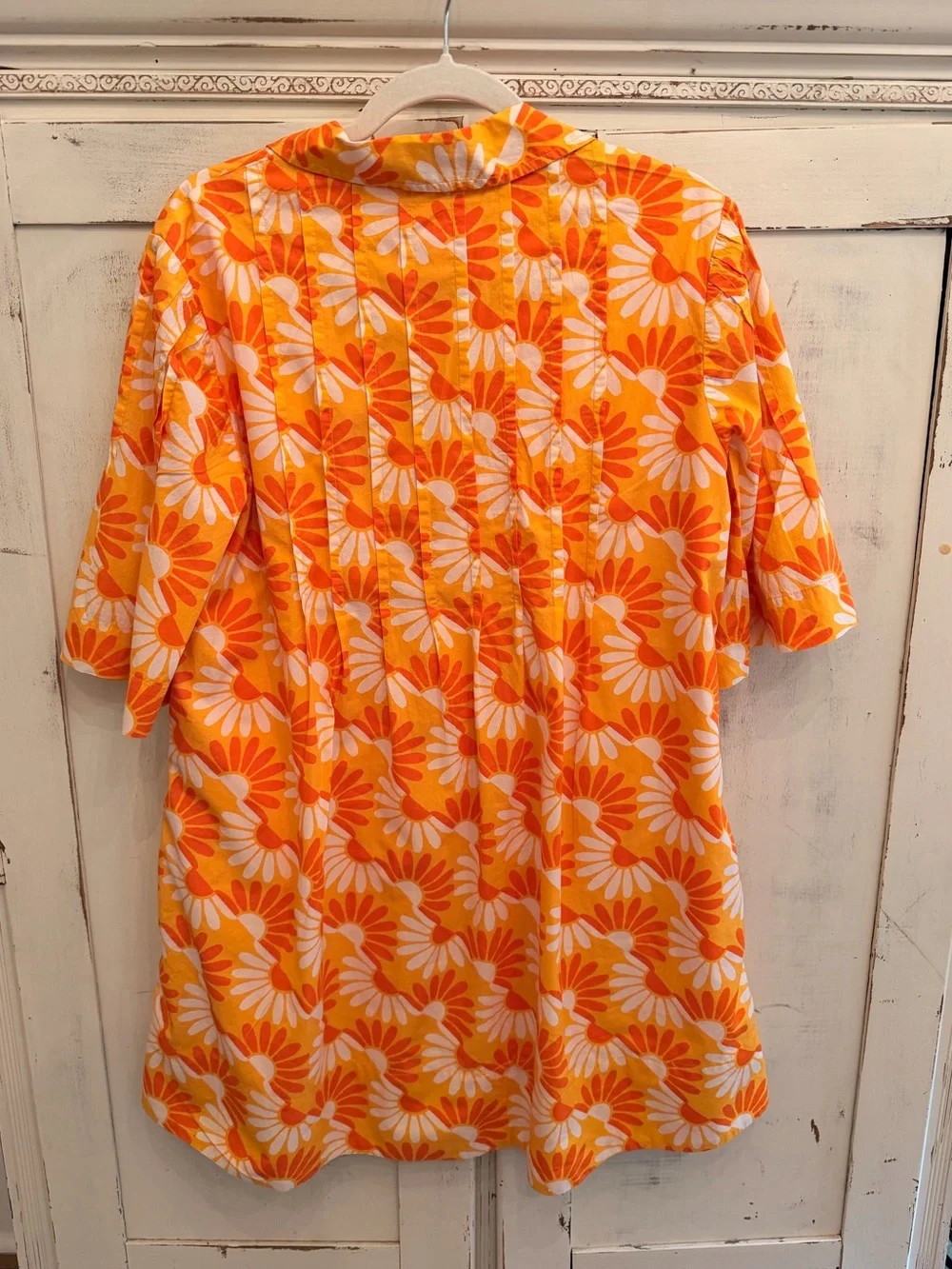 By Anthropologie Orange/White/Yellow Floral Printed Mini Dress Large EUC Retro - Picture 12 of 13